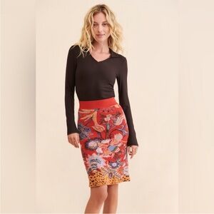 Anthropologie Maeve Delphinia Knit Pencil Skirt Small Petite Rust Floral Leopard